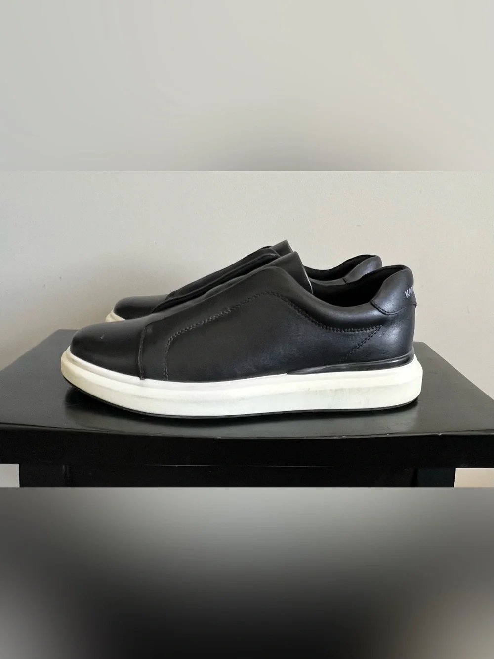 Karl Lagerfeld Paris Men's Leather Laceless Slip On Sneakers Shoes Black Sz 9.5